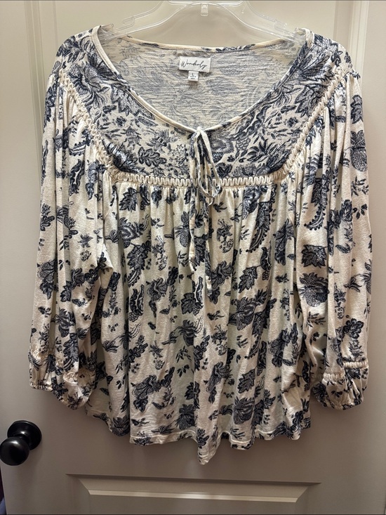Wonderly Tops - Wonderly Cream Blouse with Black Floral Print